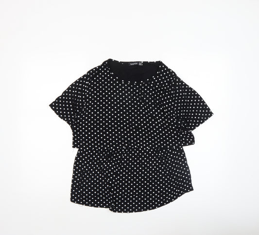 Boohoo Women’s Black Polka Dot Short Sleeve Tunic Top Size 10