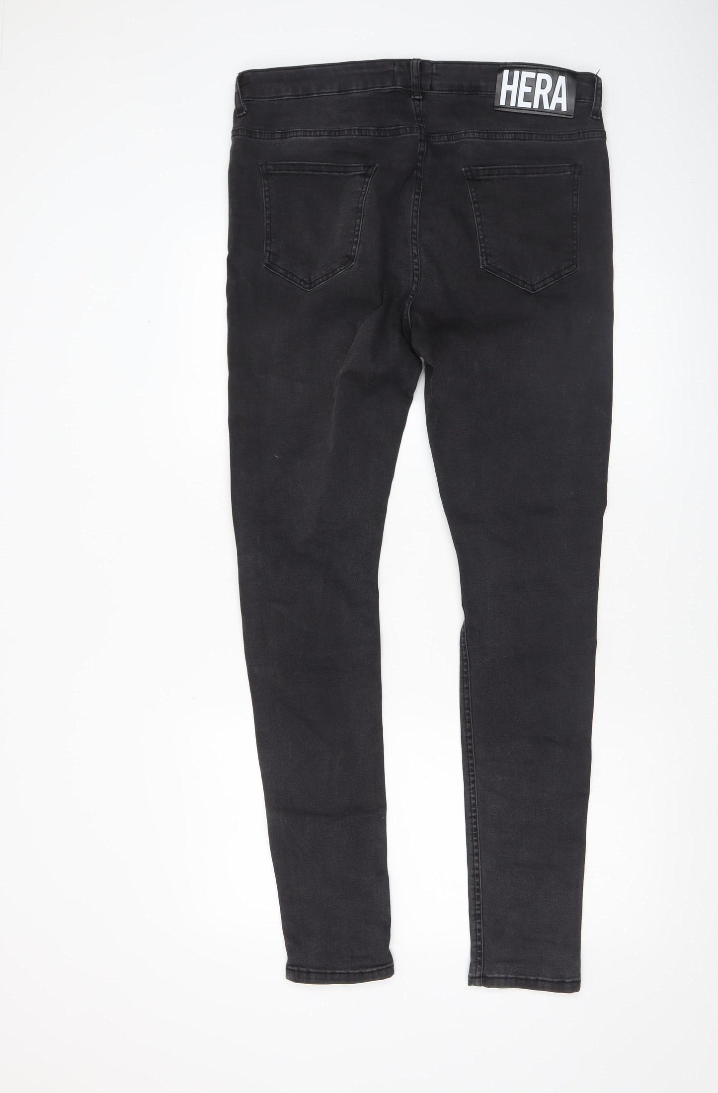 HERA Men's Black 34L Distressed Skinny Jeans Cotton Blend