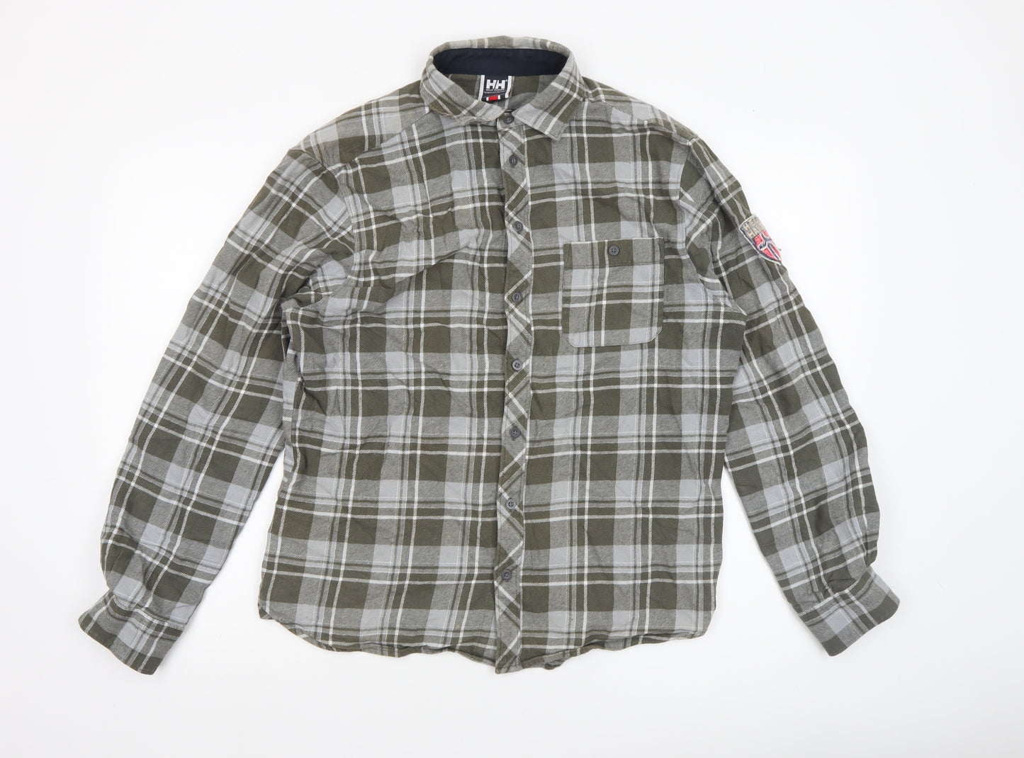 Helly Hansen Men's Green Check Flannel Long Sleeve Button-Up Shirt Size M