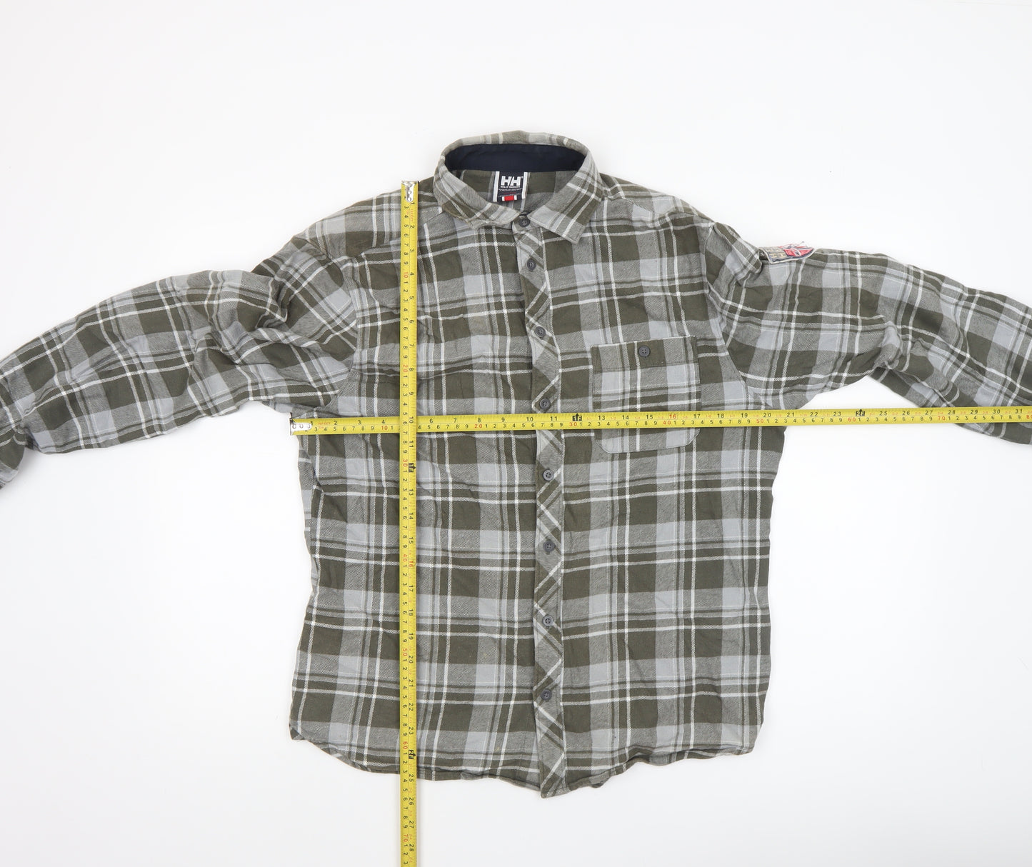Helly Hansen Men's Green Check Flannel Long Sleeve Button-Up Shirt Size M