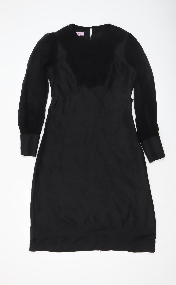 Monsoon Women Black Silk Shift Dress Size 8 Long Sleeve Knee Length