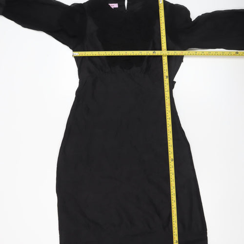 Monsoon Women Black Silk Shift Dress Size 8 Long Sleeve Knee Length