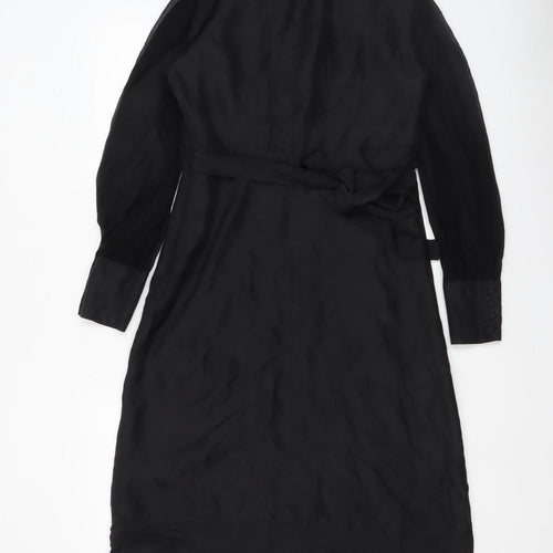 Monsoon Women Black Silk Shift Dress Size 8 Long Sleeve Knee Length