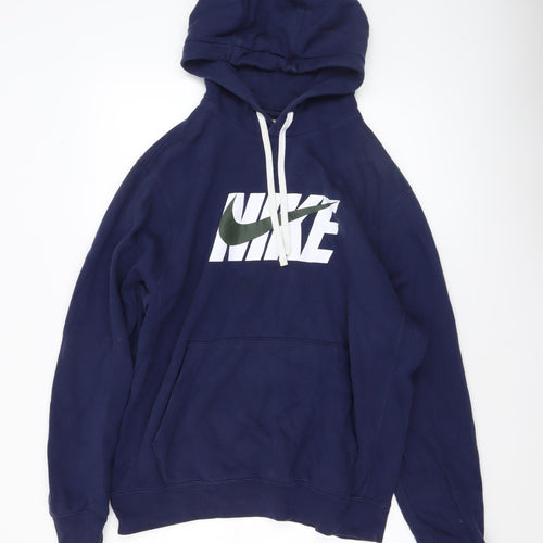 Nike Men's Blue Pullover Hoodie M Logo Fleece Sweatshirt