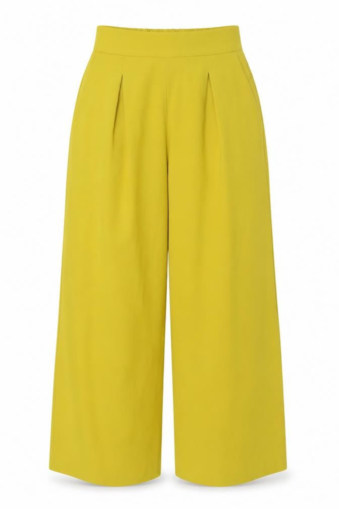 Another Sunday Womens Yellow Wide-Leg Cropped Trousers Size 6
