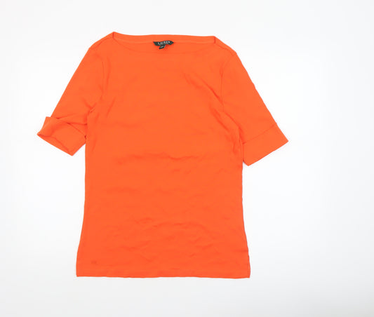 Ralph Lauren Women’s Orange Cotton Boat Neck Short Sleeve T-Shirt Size L