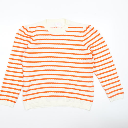 Savida Women’s Orange White Striped Crew Neck Jumper Size 16