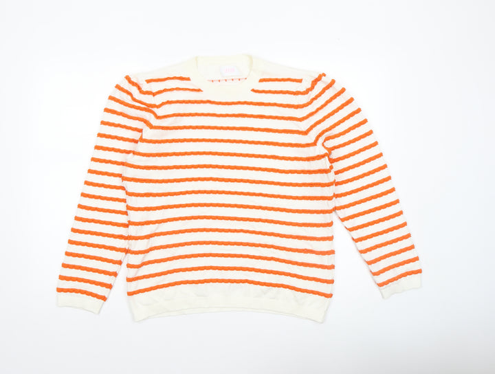 Savida Women’s Orange White Striped Crew Neck Jumper Size 16