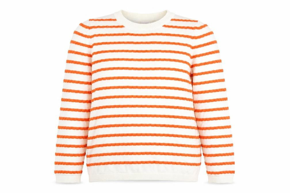 Savida Women’s Orange White Striped Crew Neck Jumper Size 16