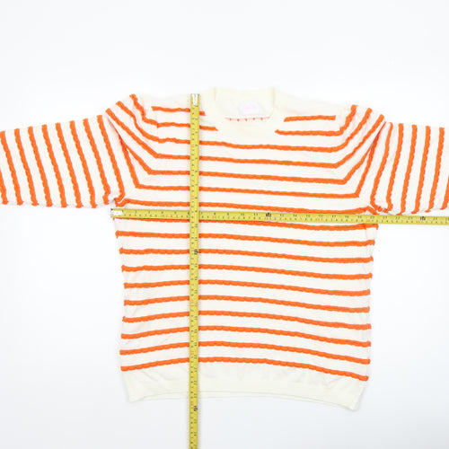 Savida Women’s Orange White Striped Crew Neck Jumper Size 16