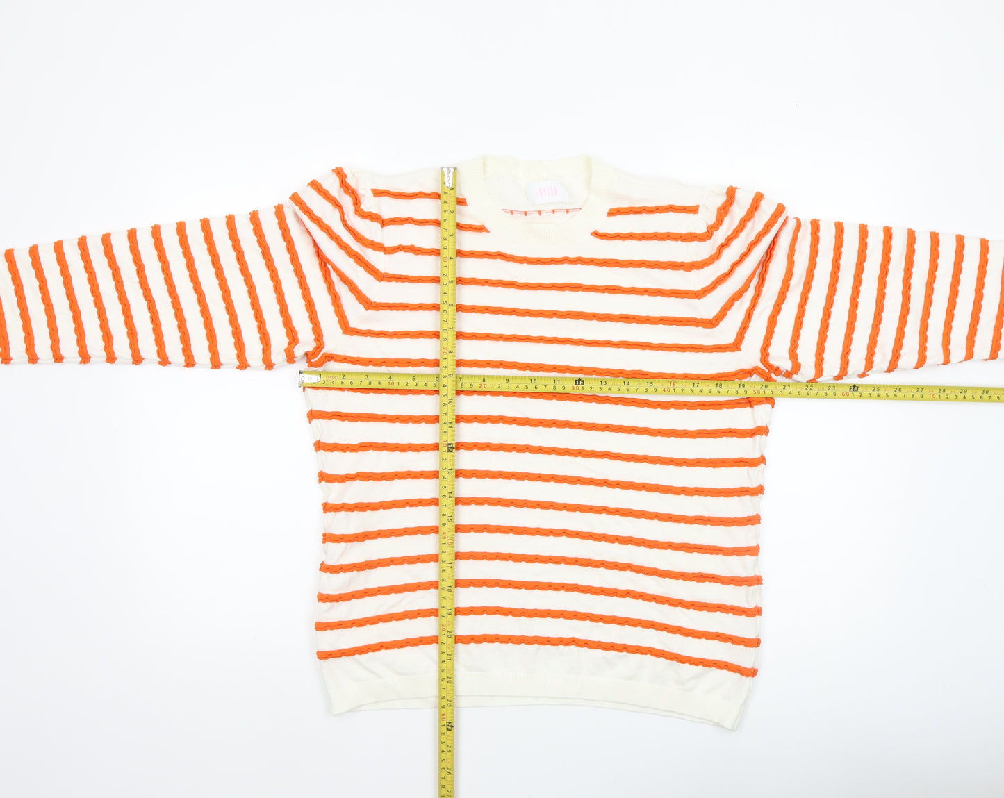 Savida Women’s Orange White Striped Crew Neck Jumper Size 16
