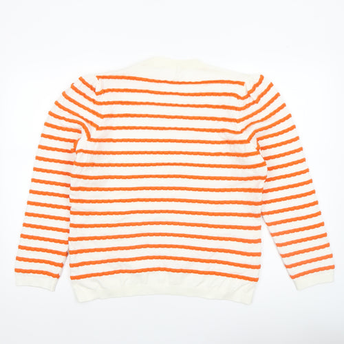 Savida Women’s Orange White Striped Crew Neck Jumper Size 16