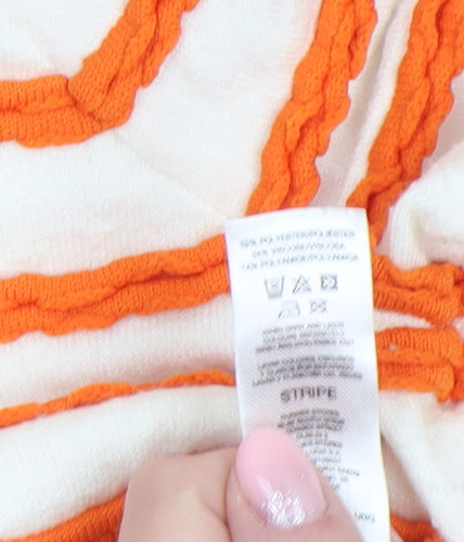 Savida Women’s Orange White Striped Crew Neck Jumper Size 16