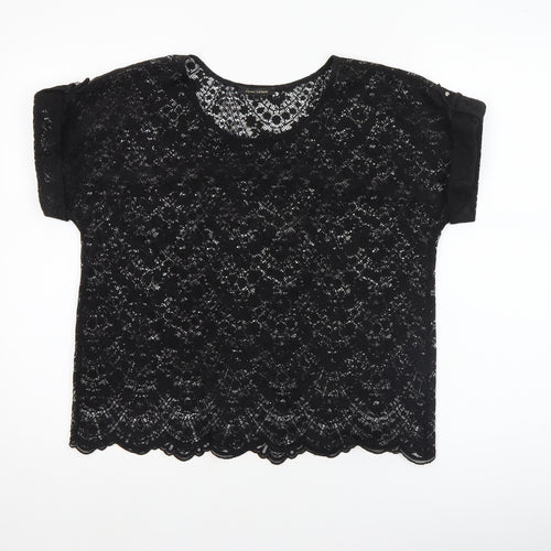 River Island Women's Black Lace Cropped Blouse Size 12