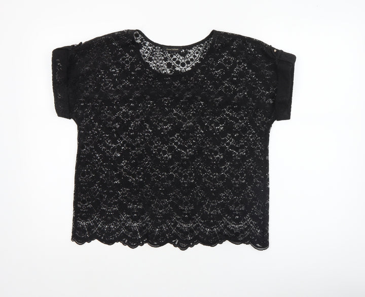 River Island Women's Black Lace Cropped Blouse Size 12