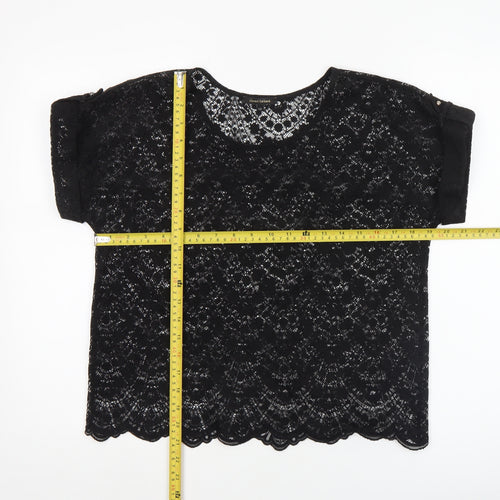 River Island Women's Black Lace Cropped Blouse Size 12