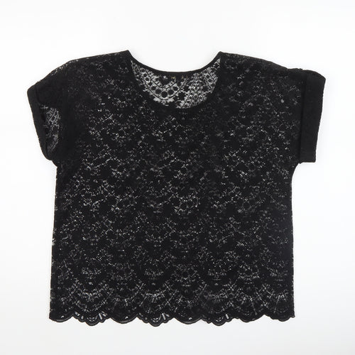 River Island Women's Black Lace Cropped Blouse Size 12