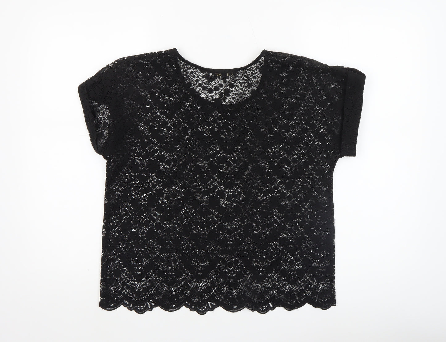 River Island Women's Black Lace Cropped Blouse Size 12