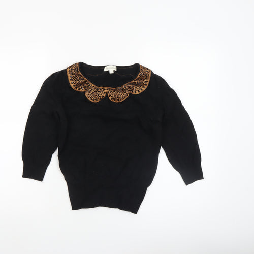 Monsoon Womens Black Animal Print Collar Jumper Size S