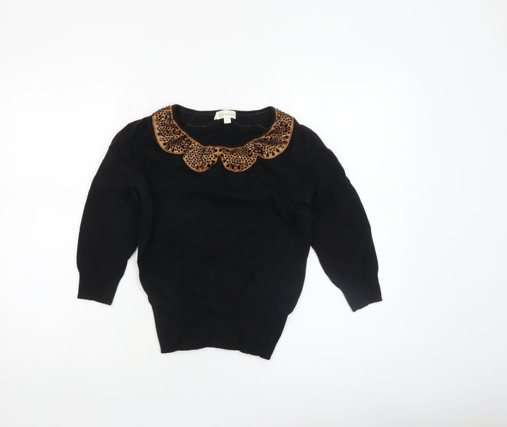 Monsoon Womens Black Animal Print Collar Jumper Size S