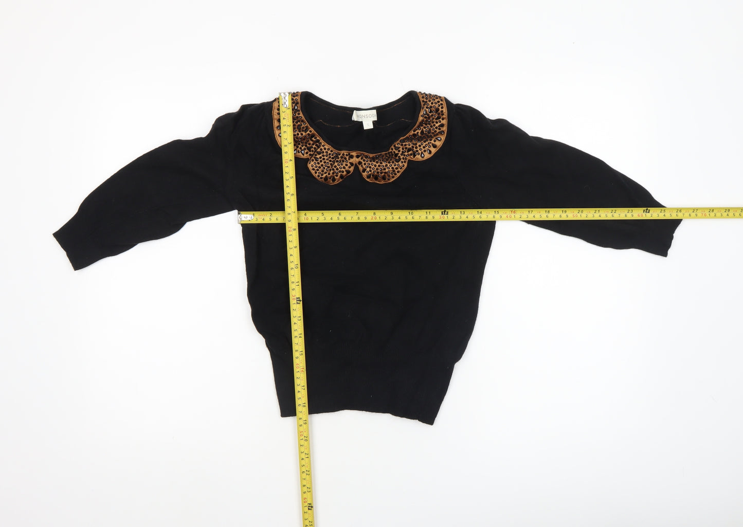 Monsoon Womens Black Animal Print Collar Jumper Size S