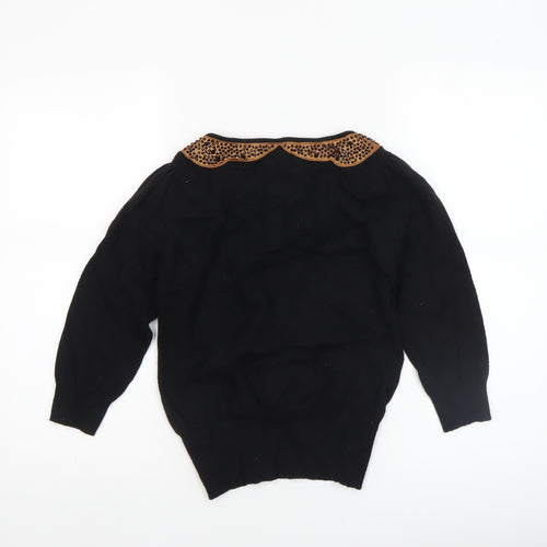 Monsoon Womens Black Animal Print Collar Jumper Size S