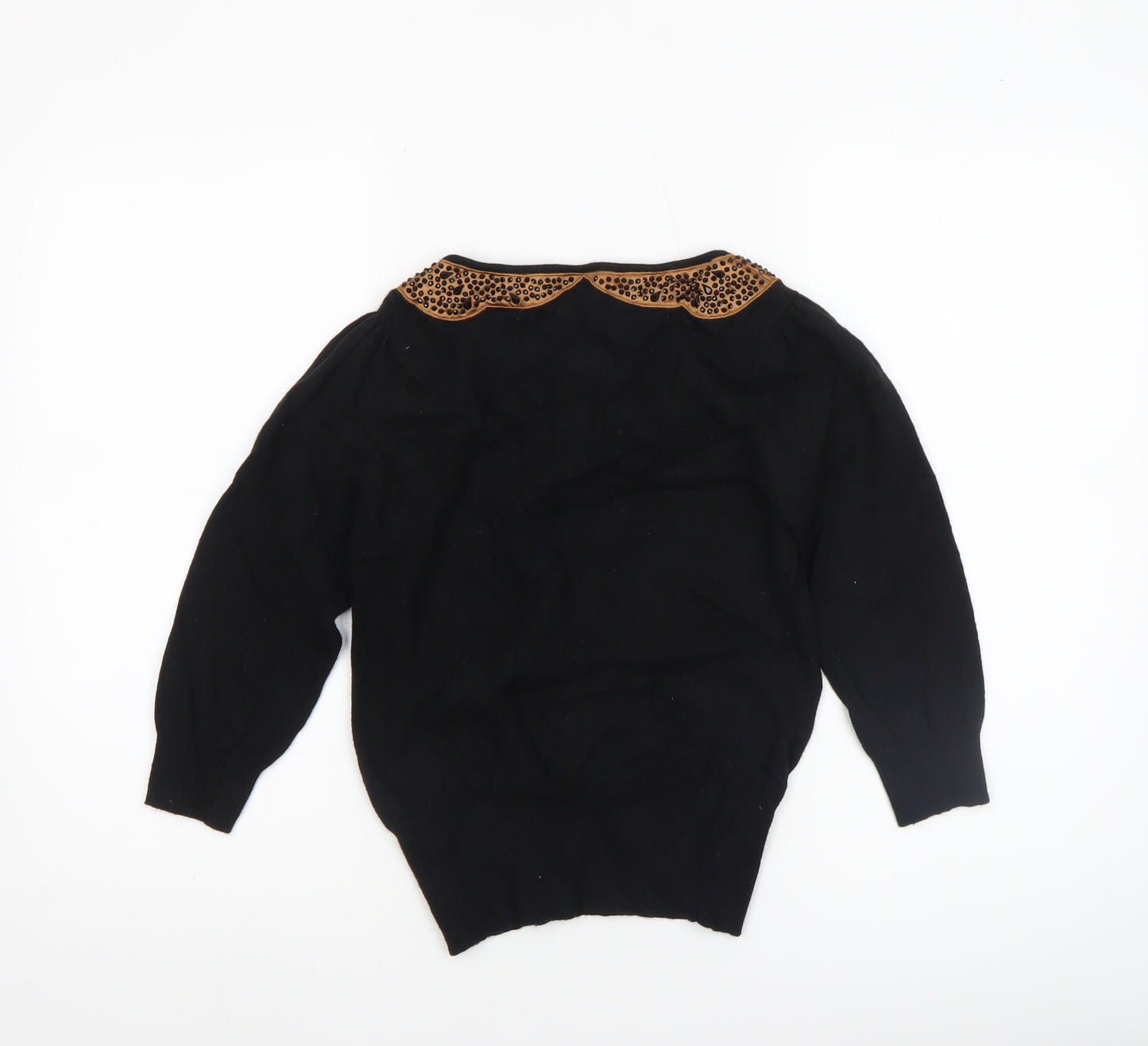 Monsoon Womens Black Animal Print Collar Jumper Size S