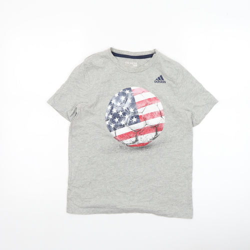 Adidas Boys Grey T-Shirt Size 8/10 The Go-To Tee Crew Neck Casual Top