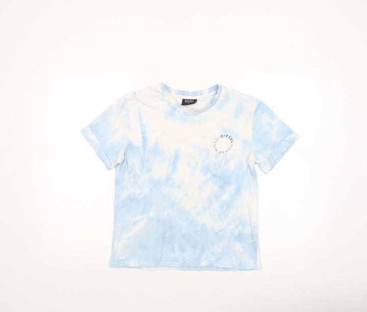 Diesel Women's Blue Tie-Dye Cotton T-Shirt XS Short Sleeve