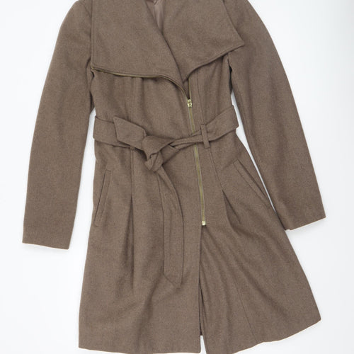 George Women's Beige Wool Blend Belted Mid-Length Coat Size 8