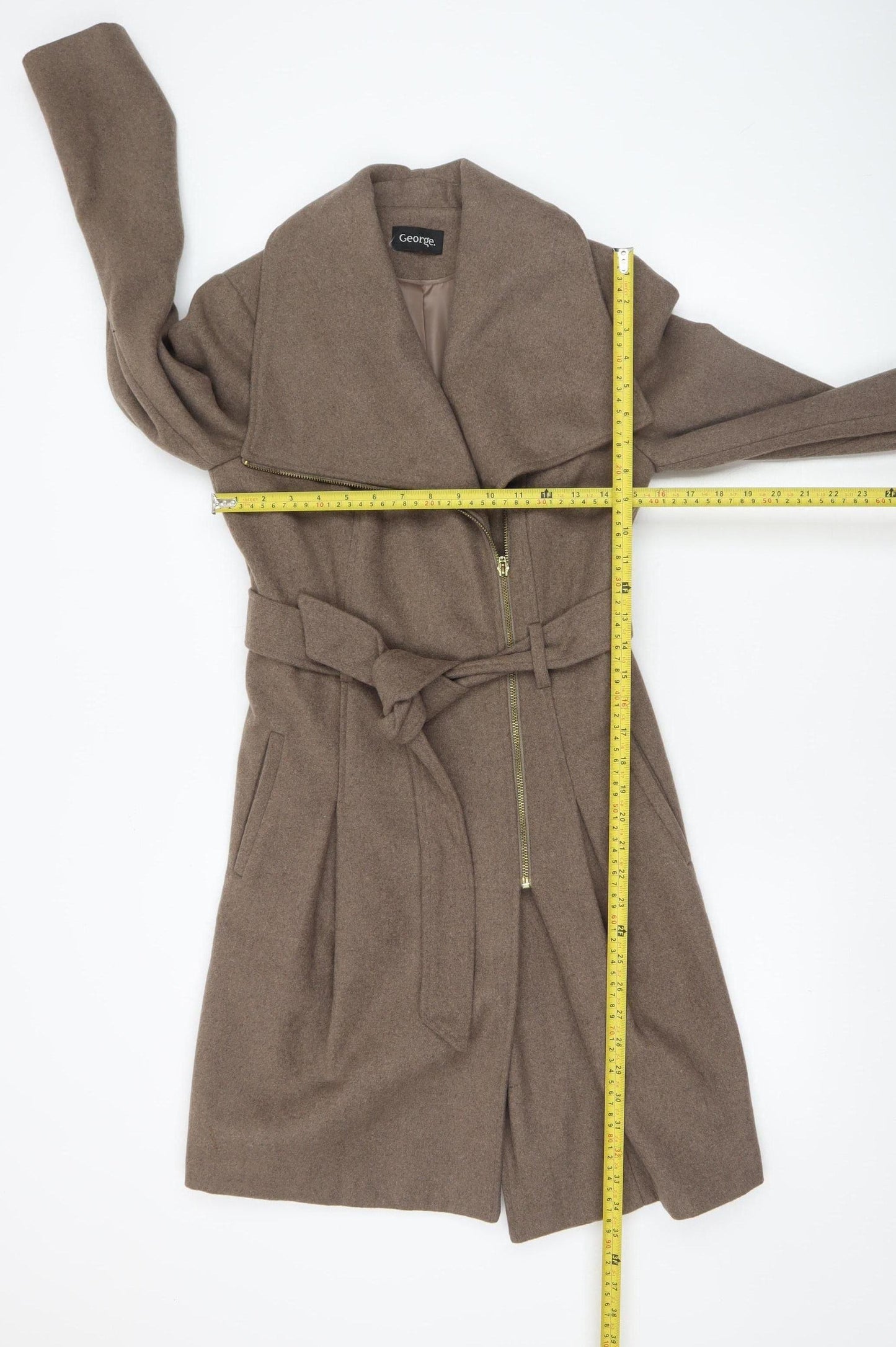 George Women's Beige Wool Blend Belted Mid-Length Coat Size 8