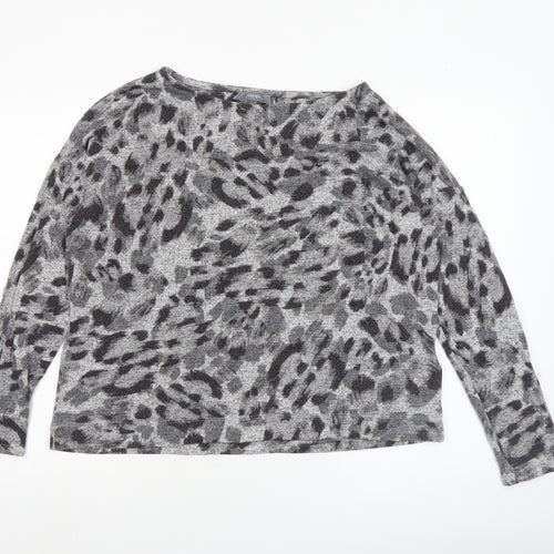 Principles Womens Grey Animal Print Knit Blouse Size 14