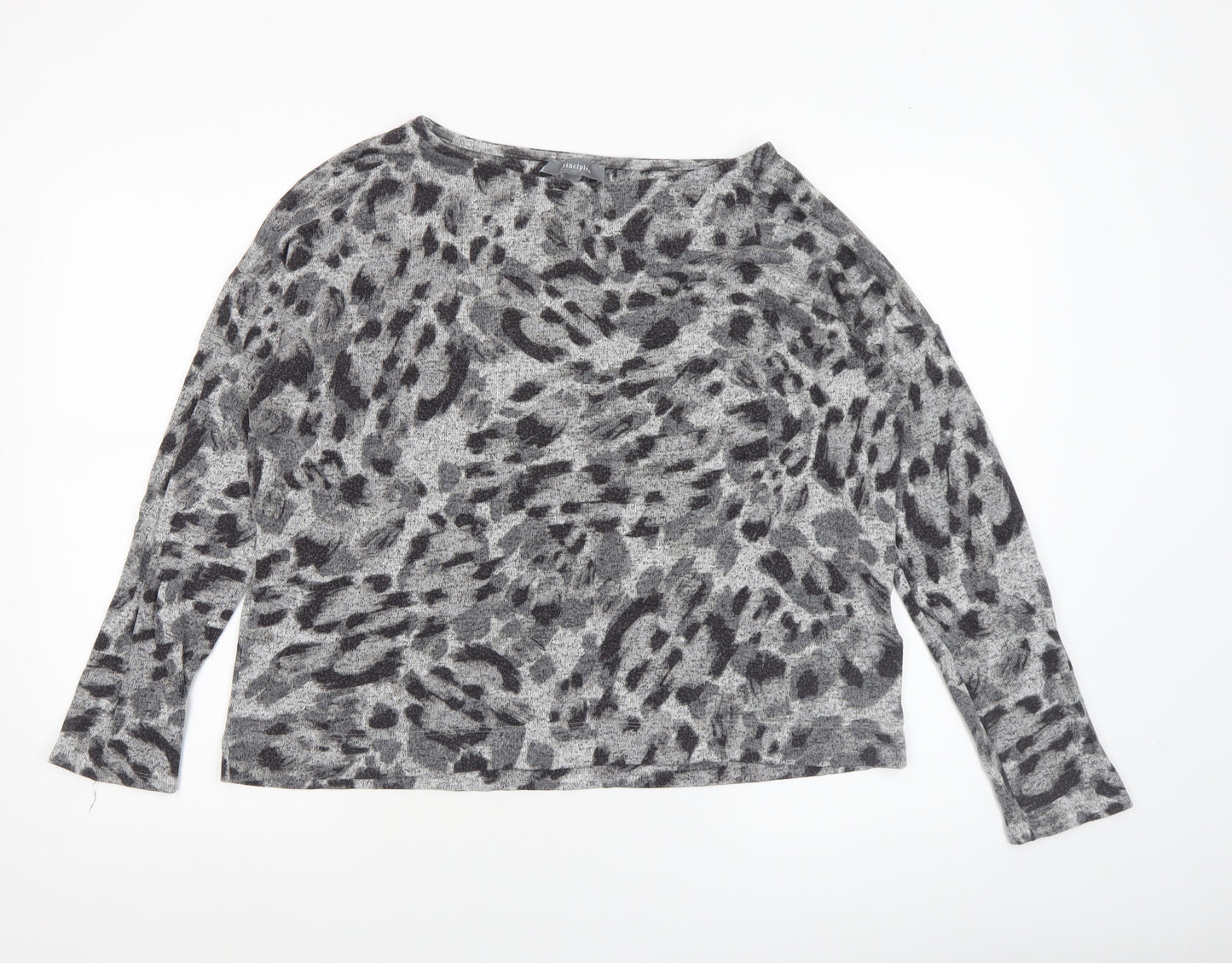 Principles Womens Grey Animal Print Knit Blouse Size 14