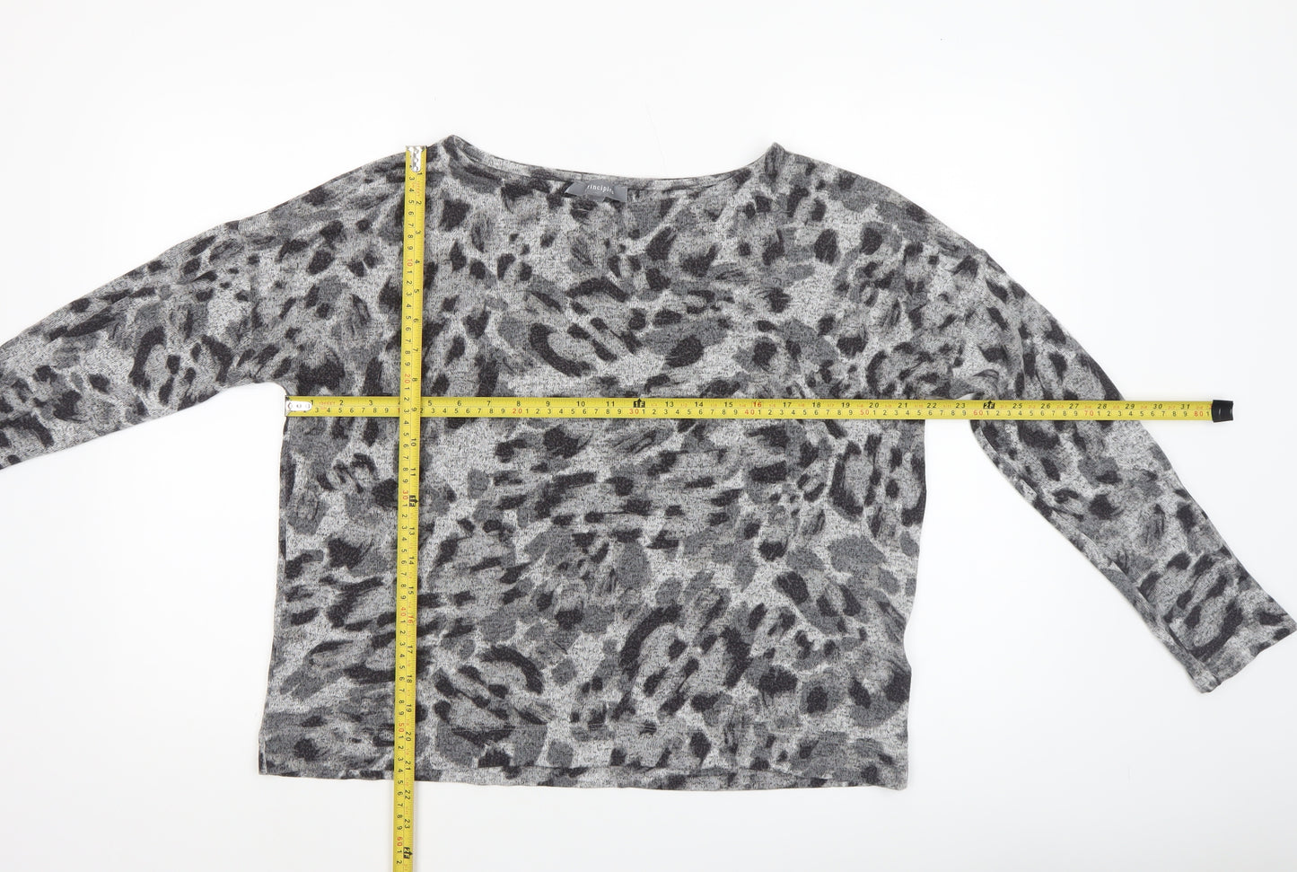 Principles Womens Grey Animal Print Knit Blouse Size 14