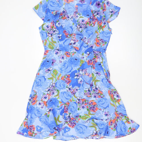Pixie Daisy Women's Blue Floral Wrap Knee Length Dress Size 10