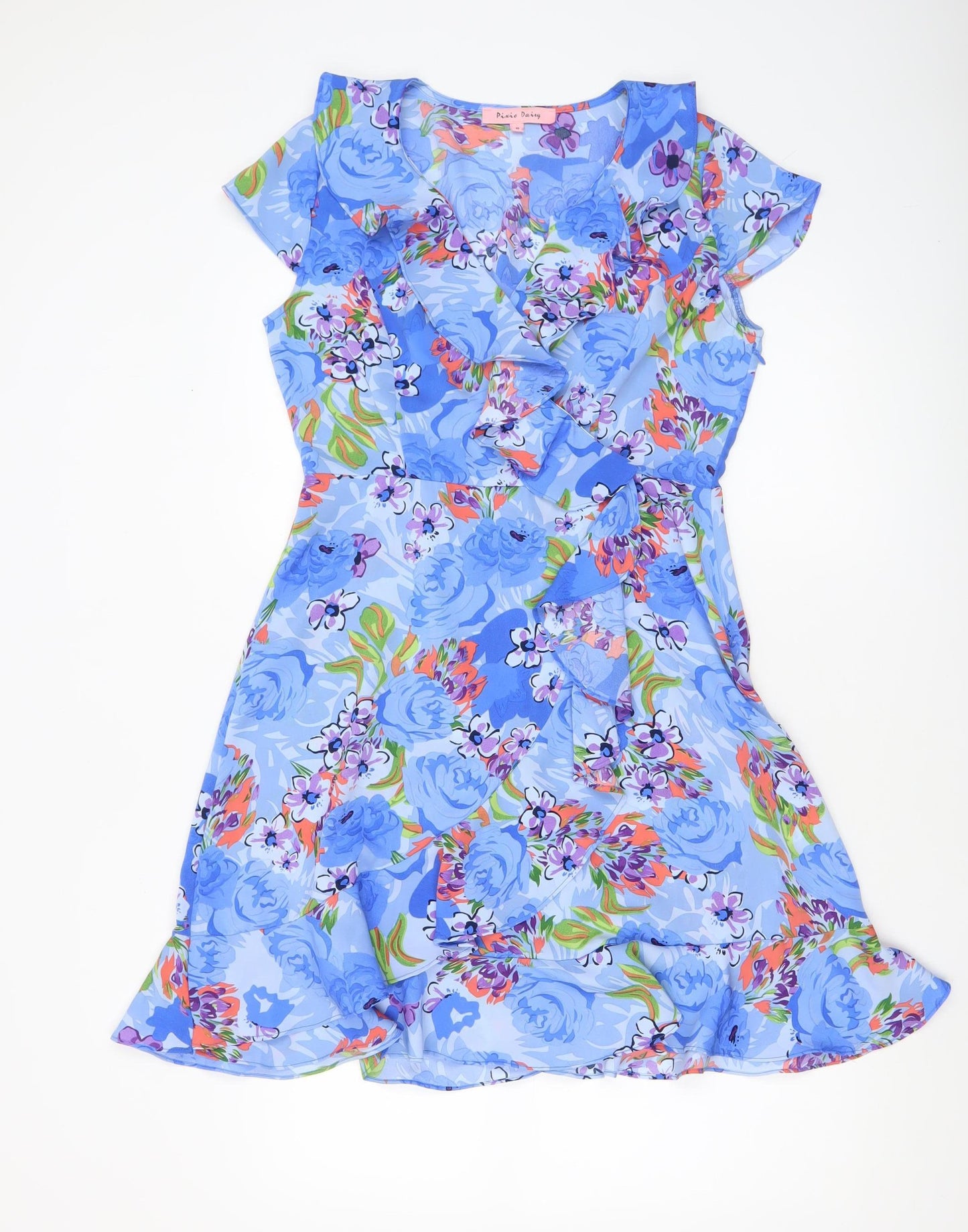Pixie Daisy Women's Blue Floral Wrap Knee Length Dress Size 10