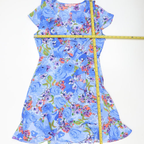Pixie Daisy Women's Blue Floral Wrap Knee Length Dress Size 10