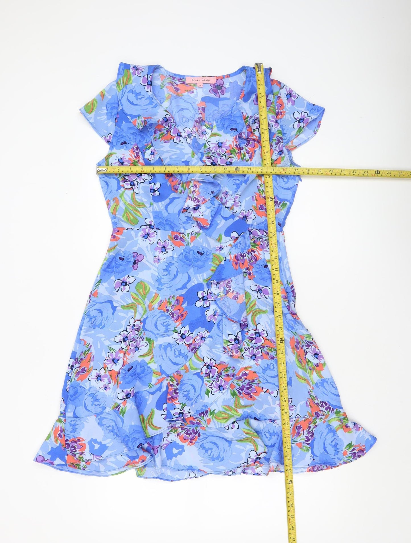 Pixie Daisy Women's Blue Floral Wrap Knee Length Dress Size 10