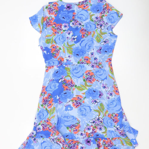 Pixie Daisy Women's Blue Floral Wrap Knee Length Dress Size 10