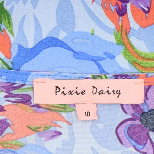 Pixie Daisy Women's Blue Floral Wrap Knee Length Dress Size 10