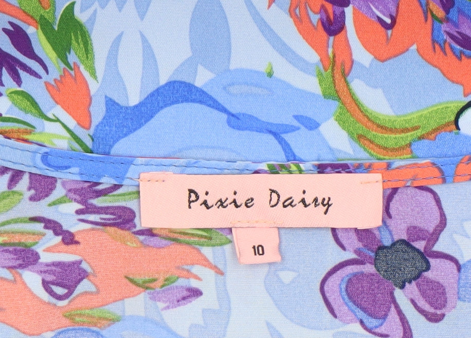 Pixie Daisy Women's Blue Floral Wrap Knee Length Dress Size 10