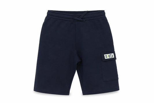 Front view of Dunnes boys’ blue cargo shorts 27in elastic waist casual summer
