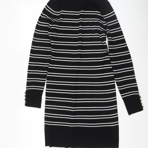 New Look Women’s Black Striped Knit Bodycon Dress Size 14