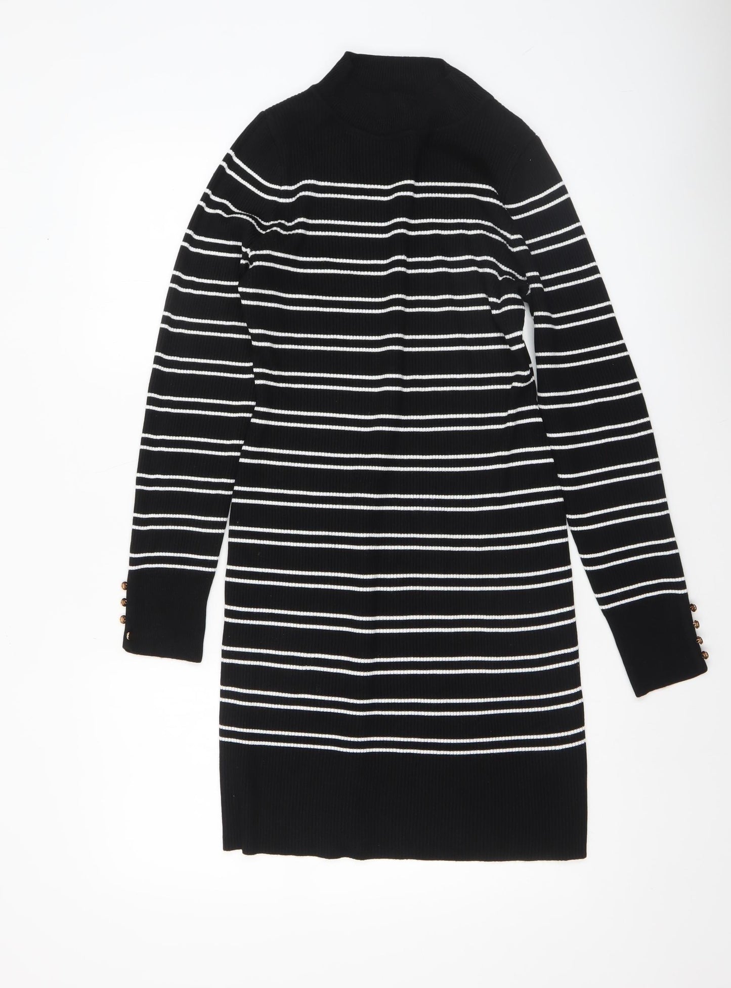 New Look Women’s Black Striped Knit Bodycon Dress Size 14