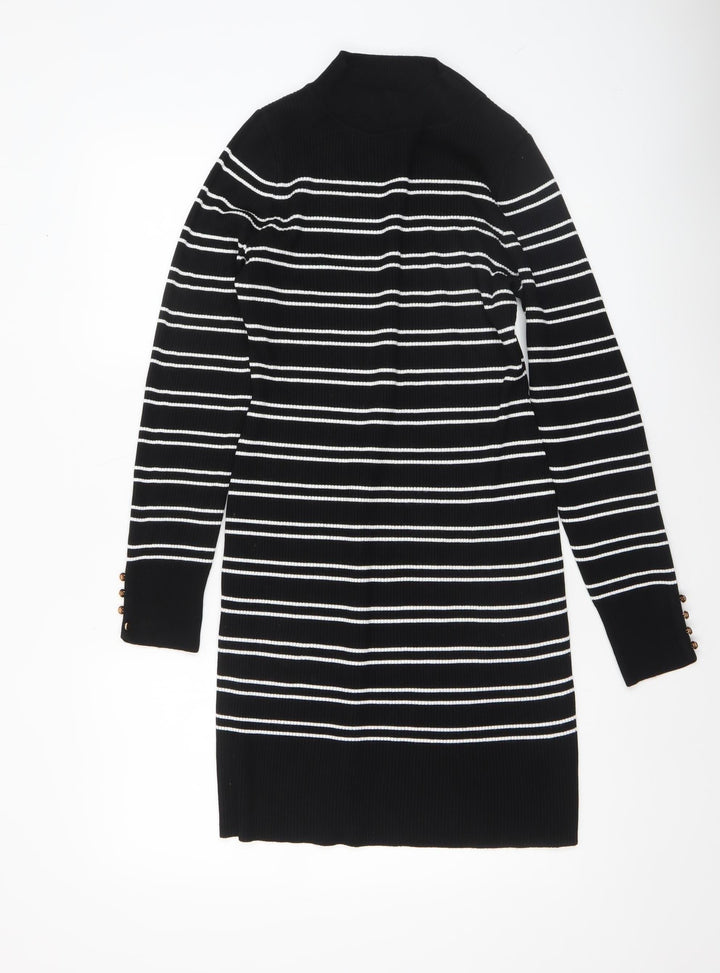 New Look Women’s Black Striped Knit Bodycon Dress Size 14