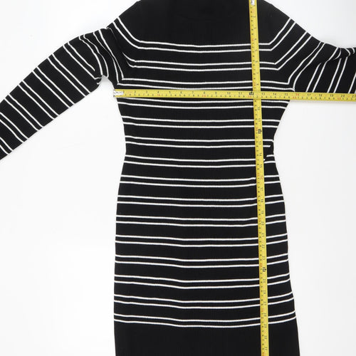 New Look Women’s Black Striped Knit Bodycon Dress Size 14