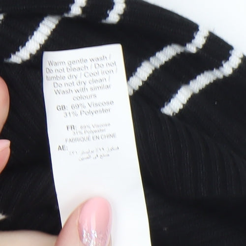 New Look Women’s Black Striped Knit Bodycon Dress Size 14