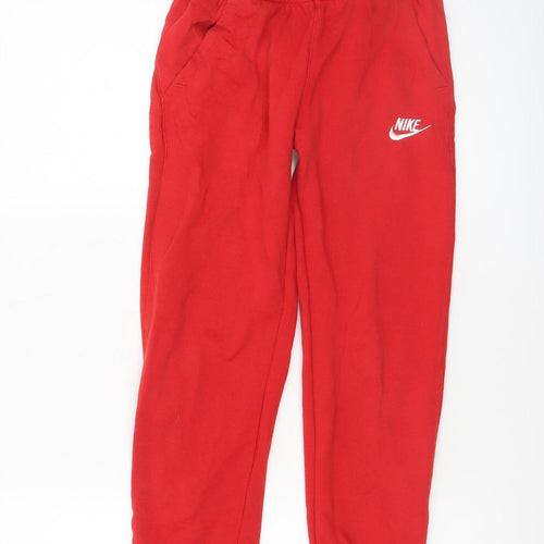 Nike Boys Red Jogger Trousers Size 10-11 Years Cotton Blend Fleece