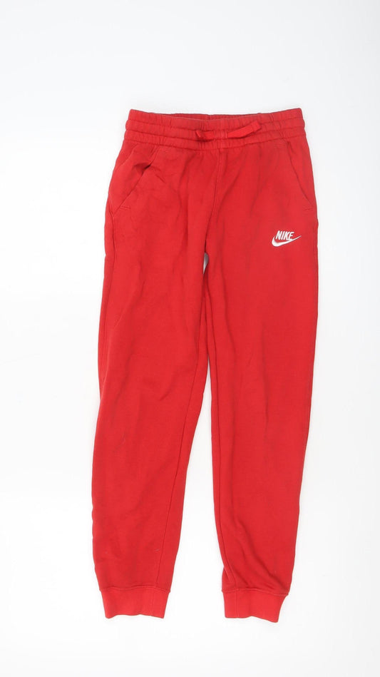 Nike Boys Red Jogger Trousers Size 10-11 Years Cotton Blend Fleece