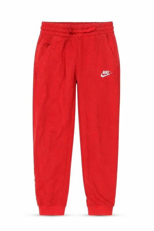 Front view of Nike boys’ red jogger trousers, size 10-11, years cotton blend fleece